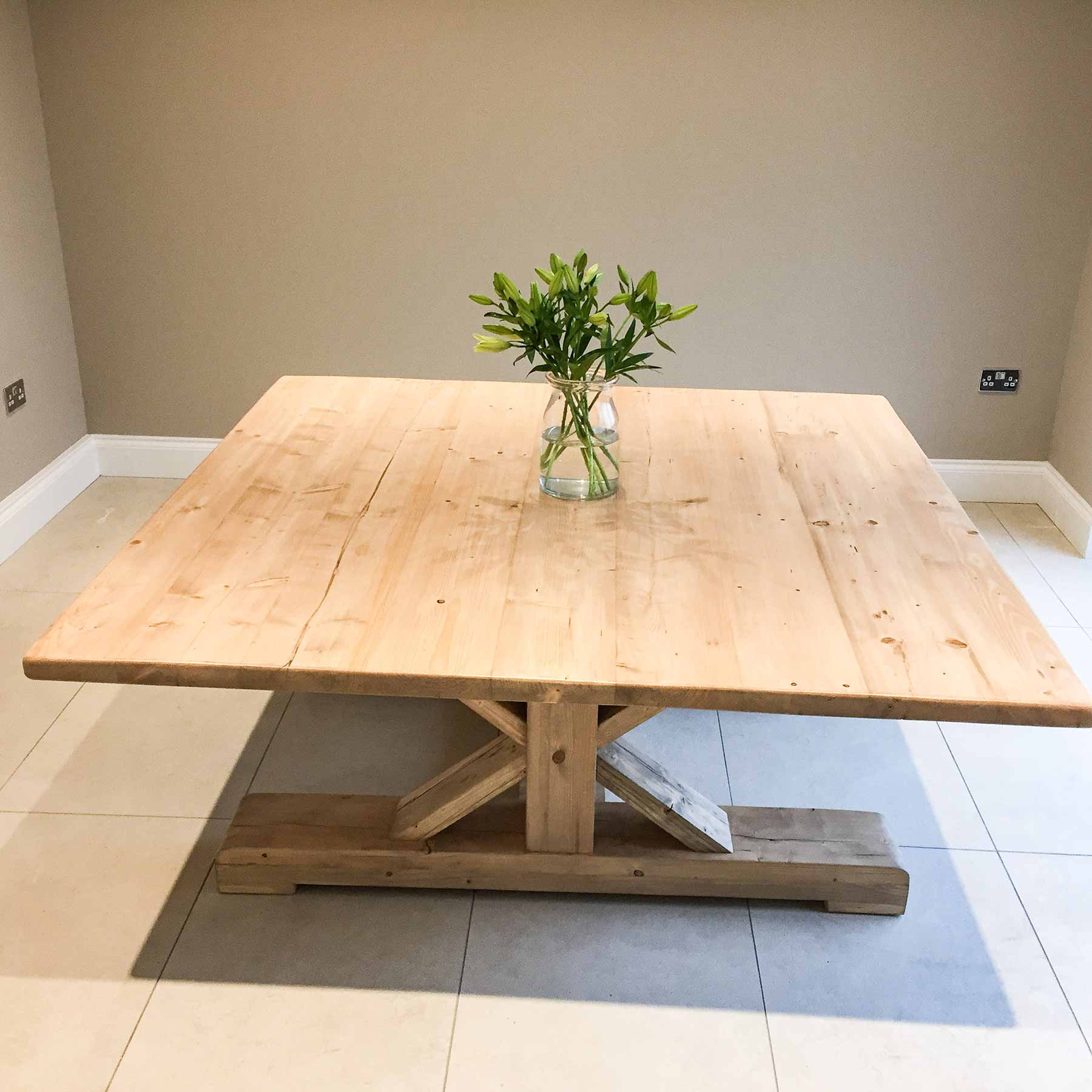 Solid Pine Trestle Base Dining Table - Made in the Cellar