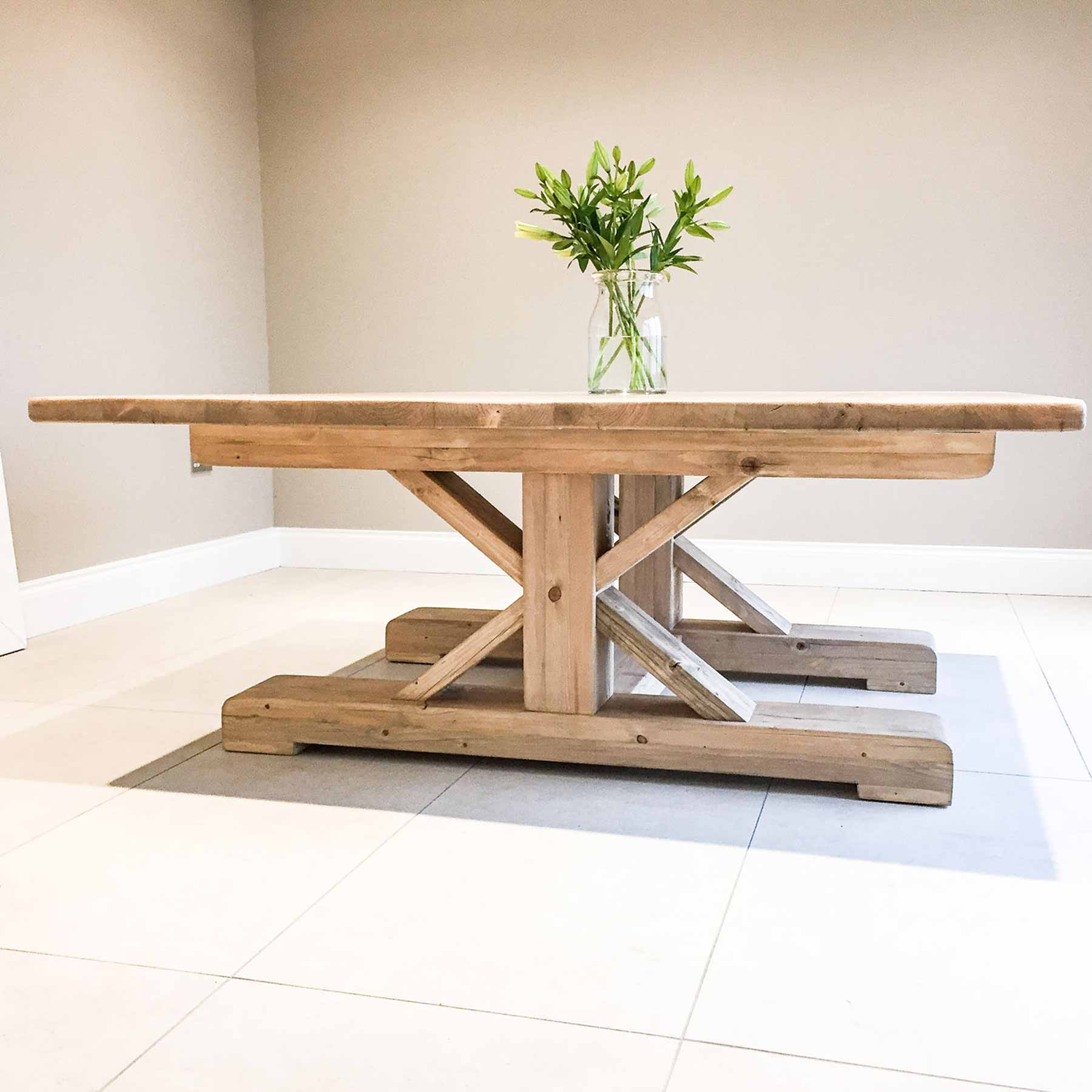 Solid Pine Trestle Base Dining Table - Image 3