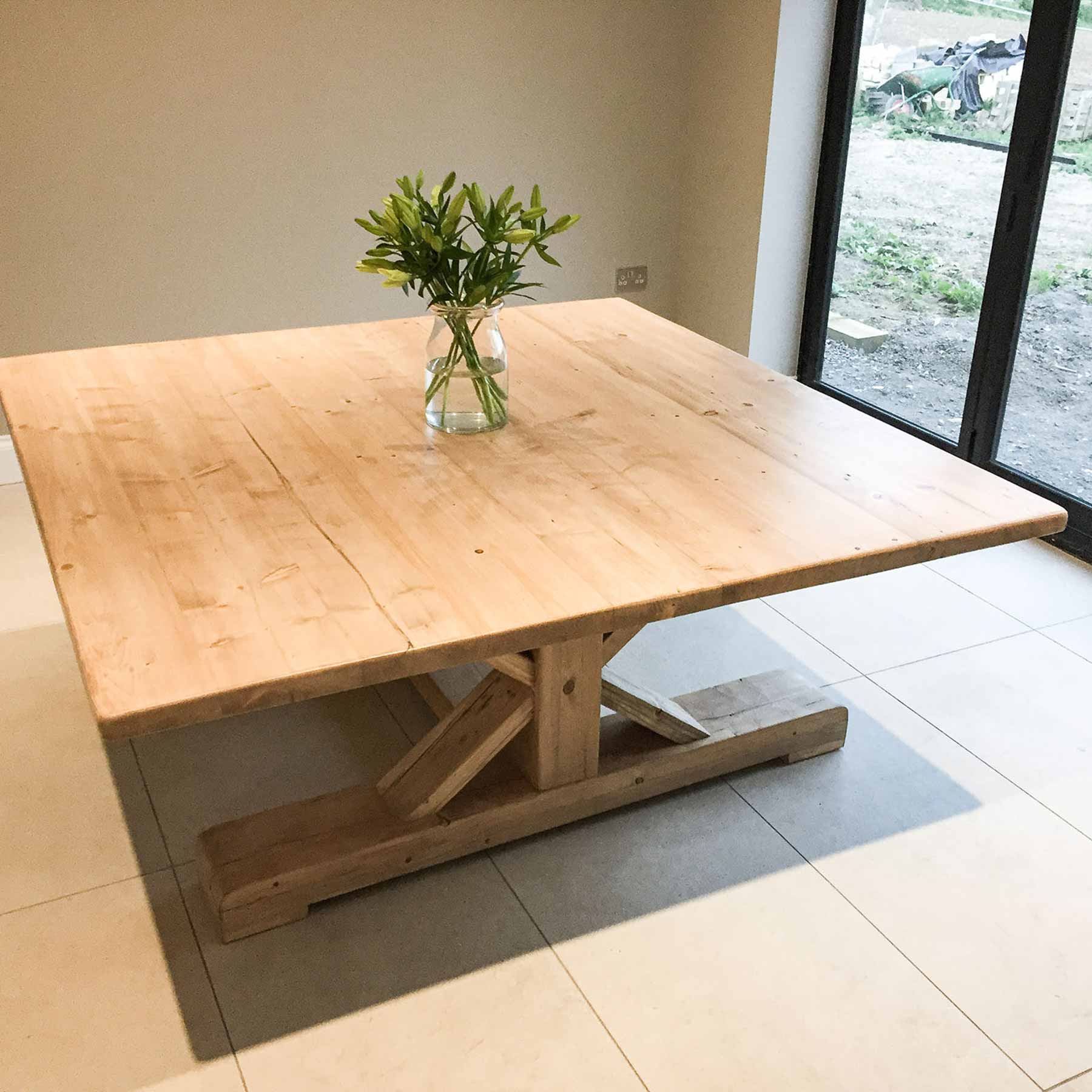 Solid Pine Trestle Base Dining Table - Made in the Cellar