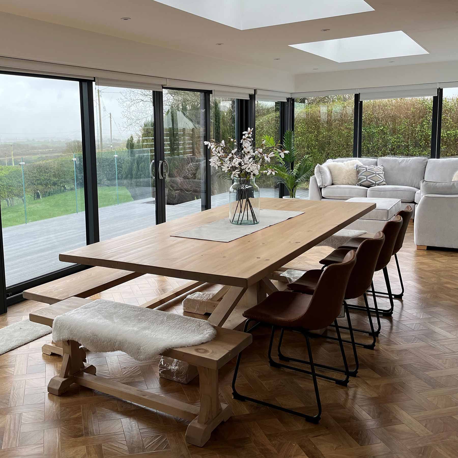 Solid Pine Trestle Base Dining Table - Made in the Cellar