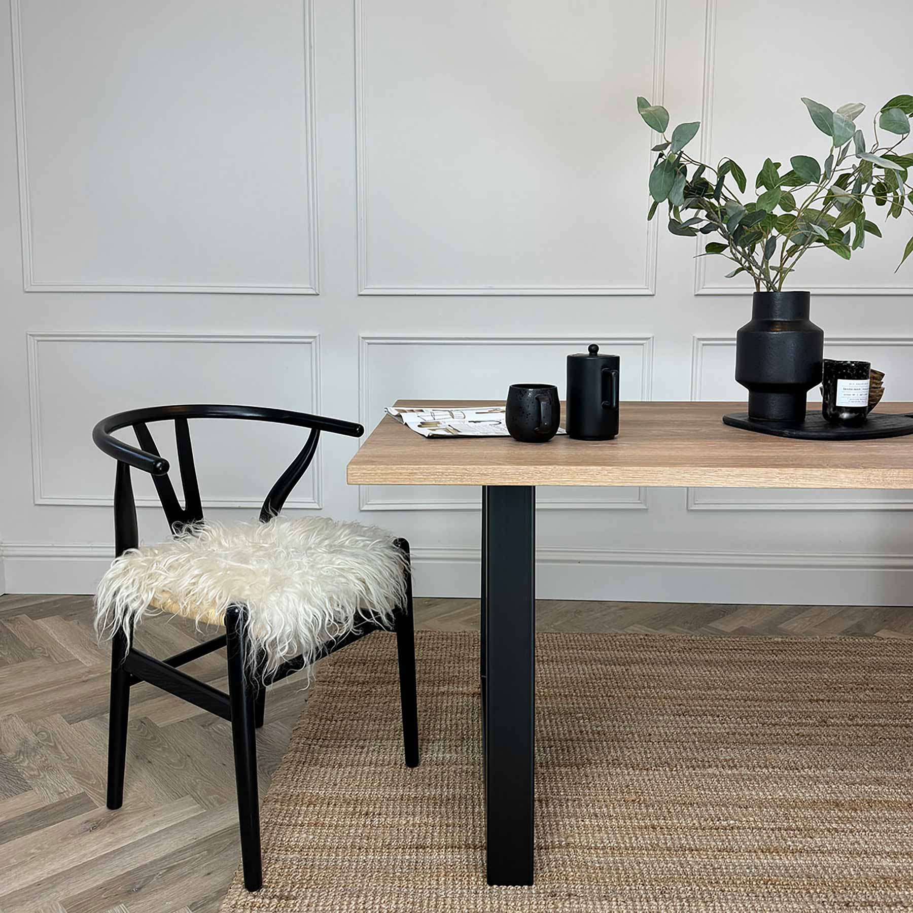 Kenworth Oak dining table with steel legs