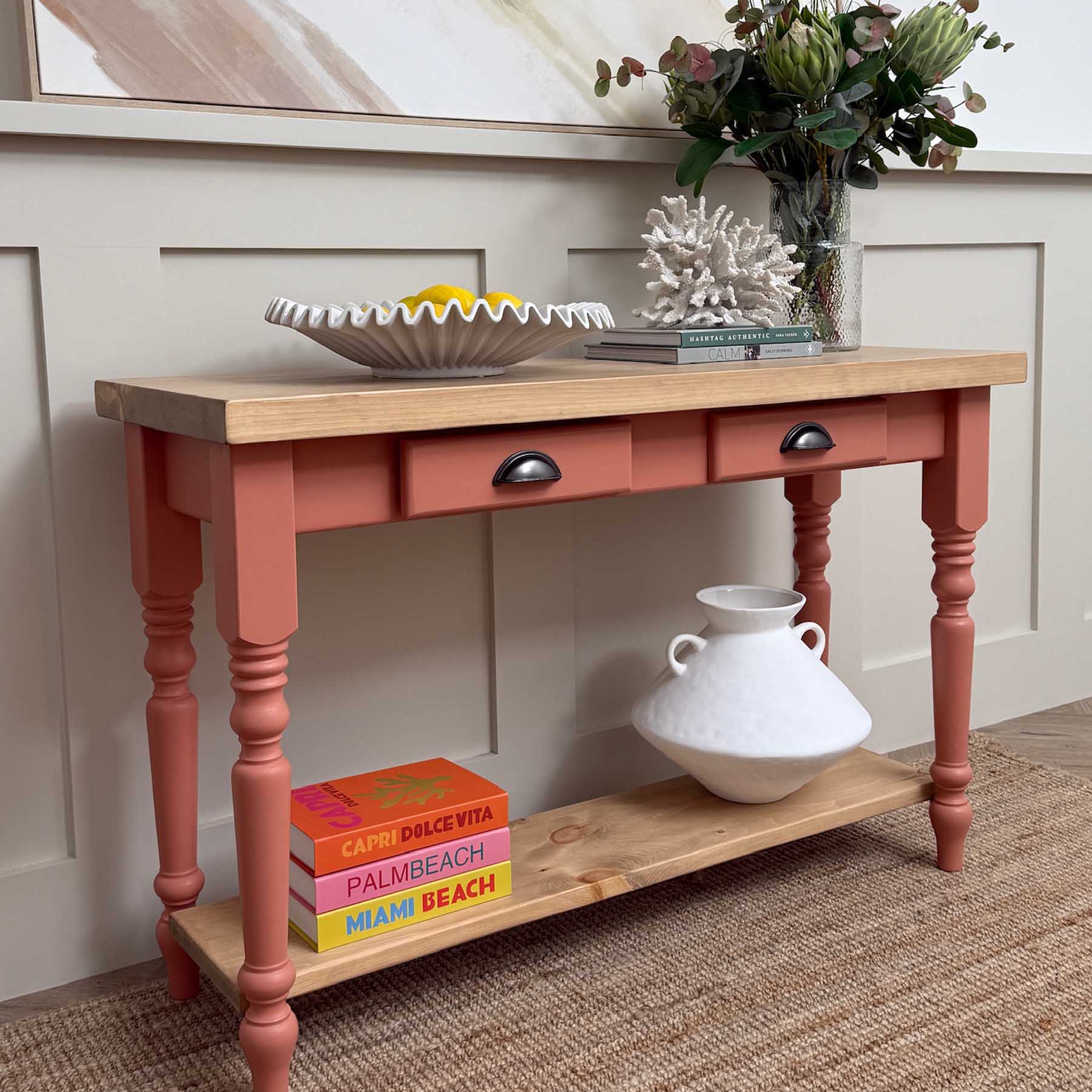 Norfolk Console Pine 120cm W Red Earth - Natural Oak2