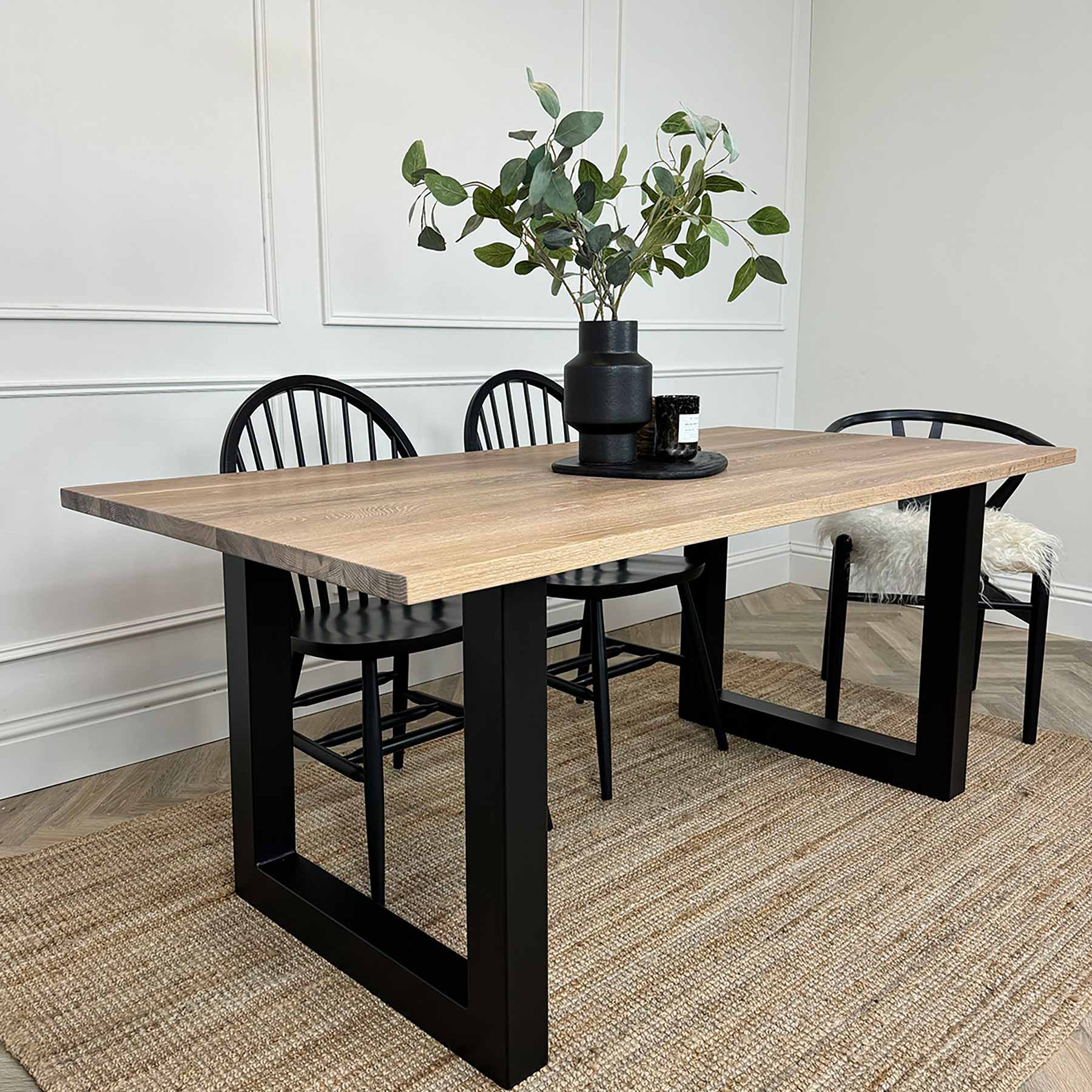 Kenworth Oak dining table with steel legs