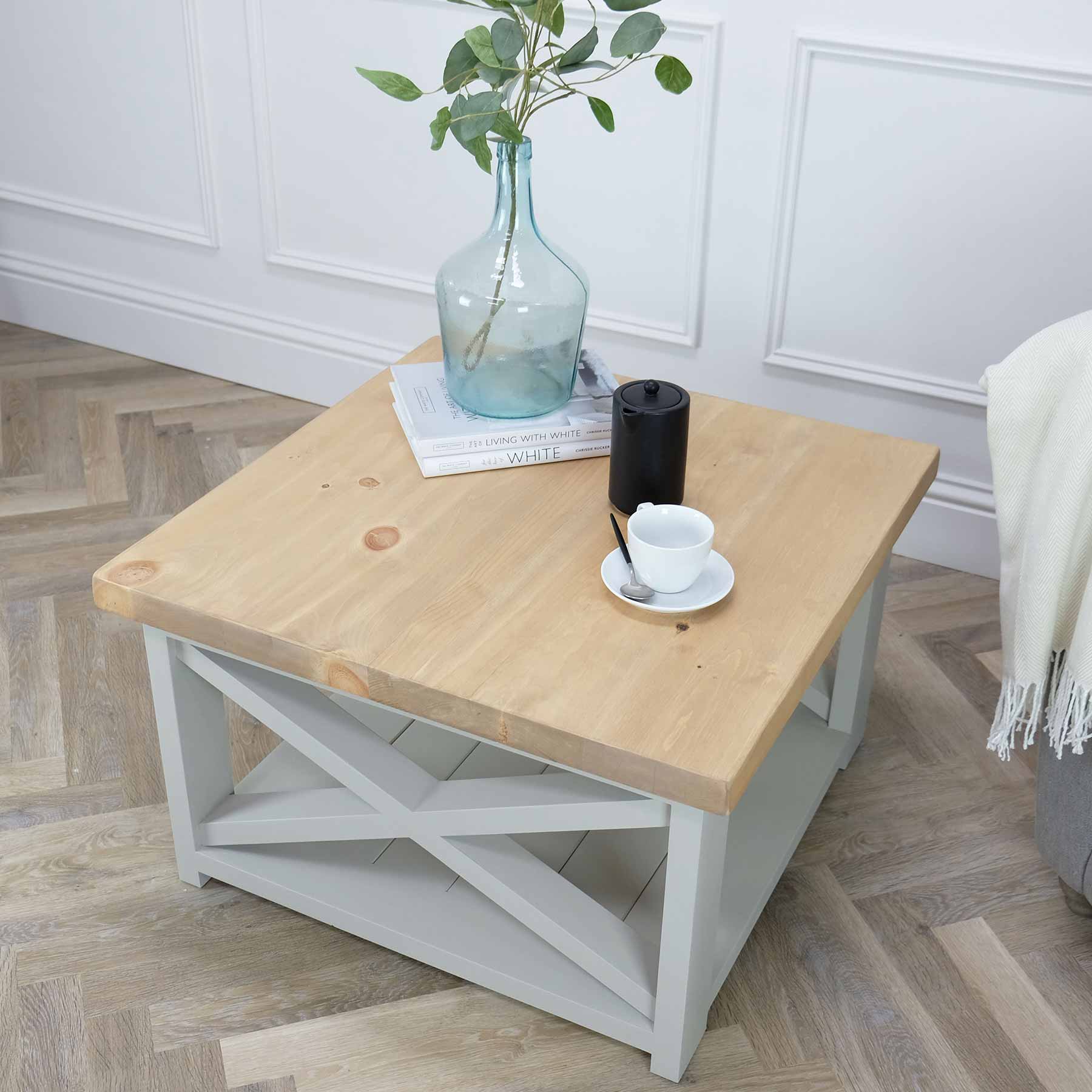 Cross Side Coffee Table - Pine Top - Image 4
