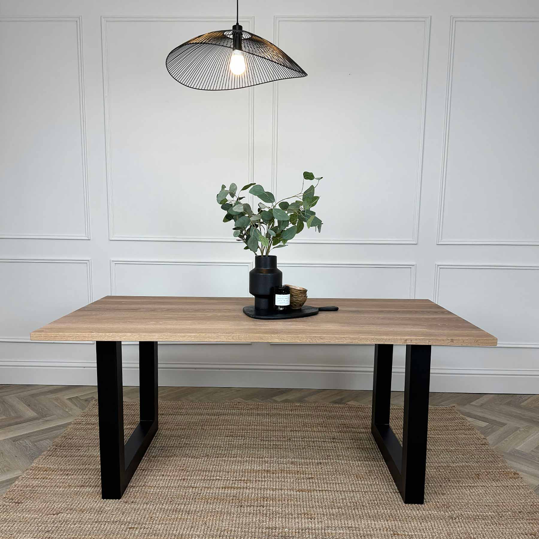 Kenworth Oak dining table with steel legs