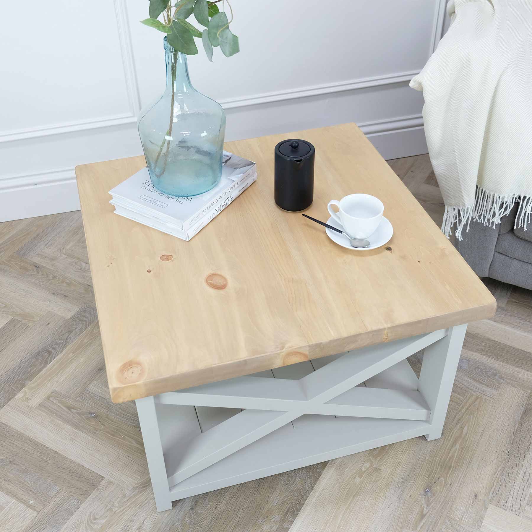Cross Side Coffee Table - Pine Top - Image 3