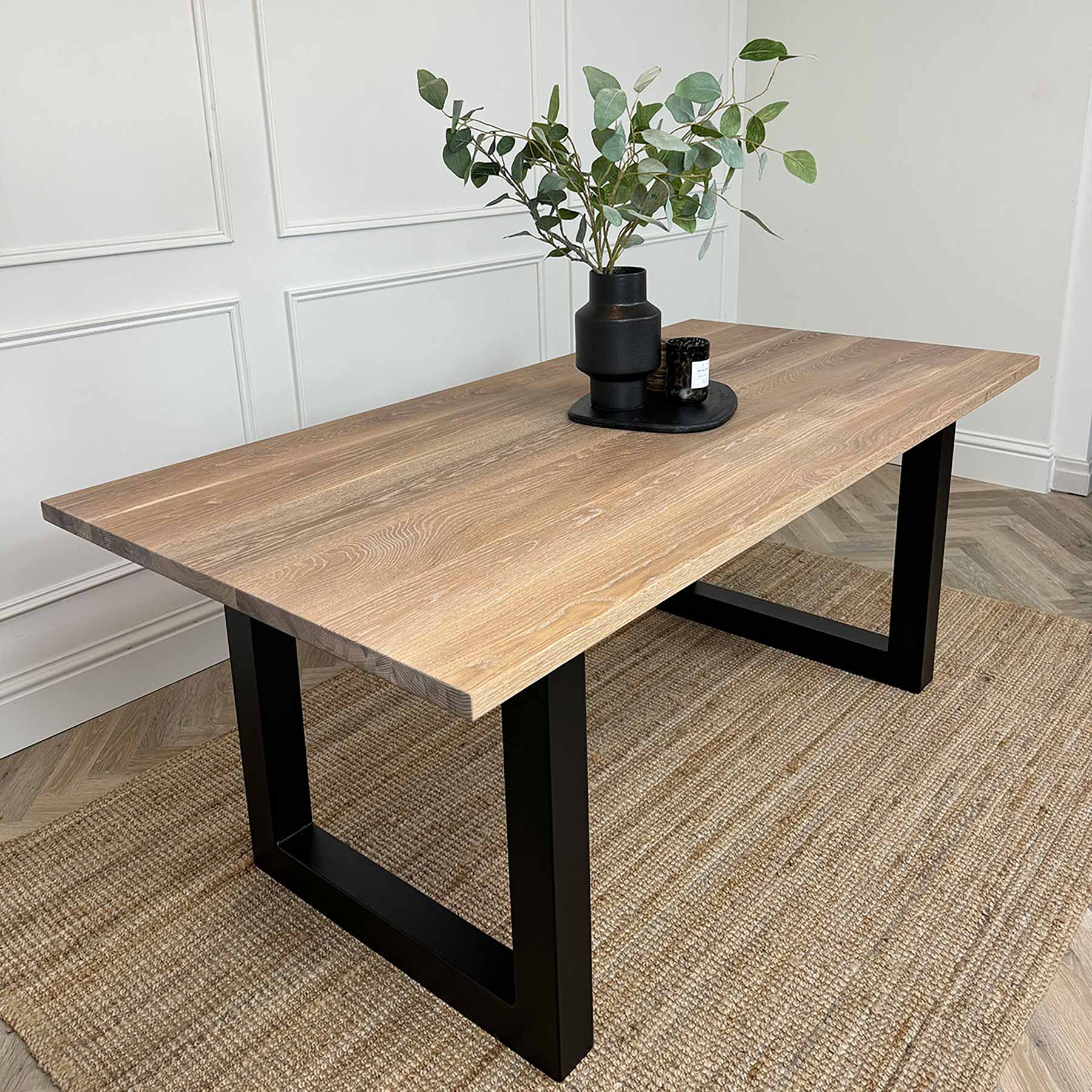 Kenworth Oak dining table with steel legs