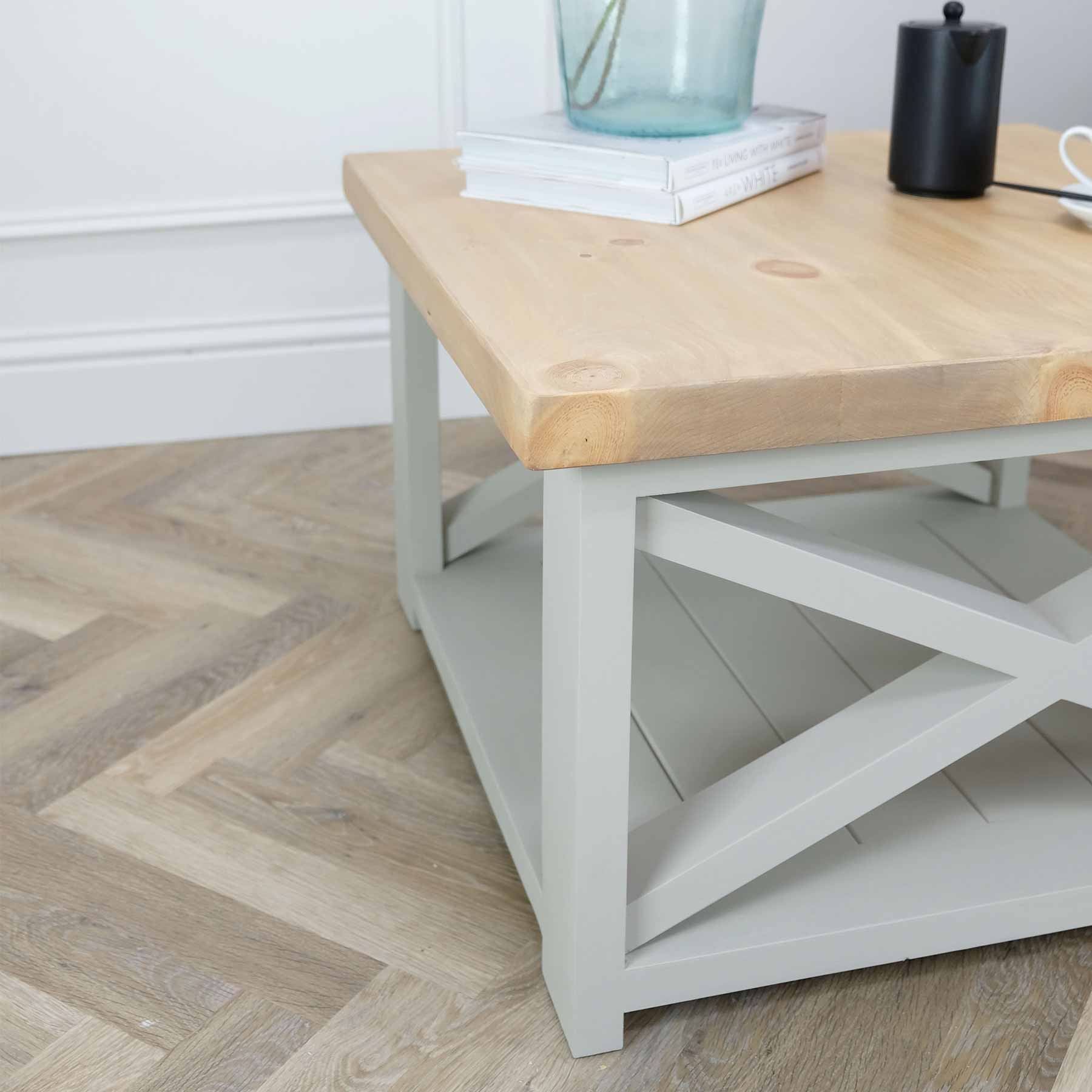 Cross Side Coffee Table - Pine Top - Image 2