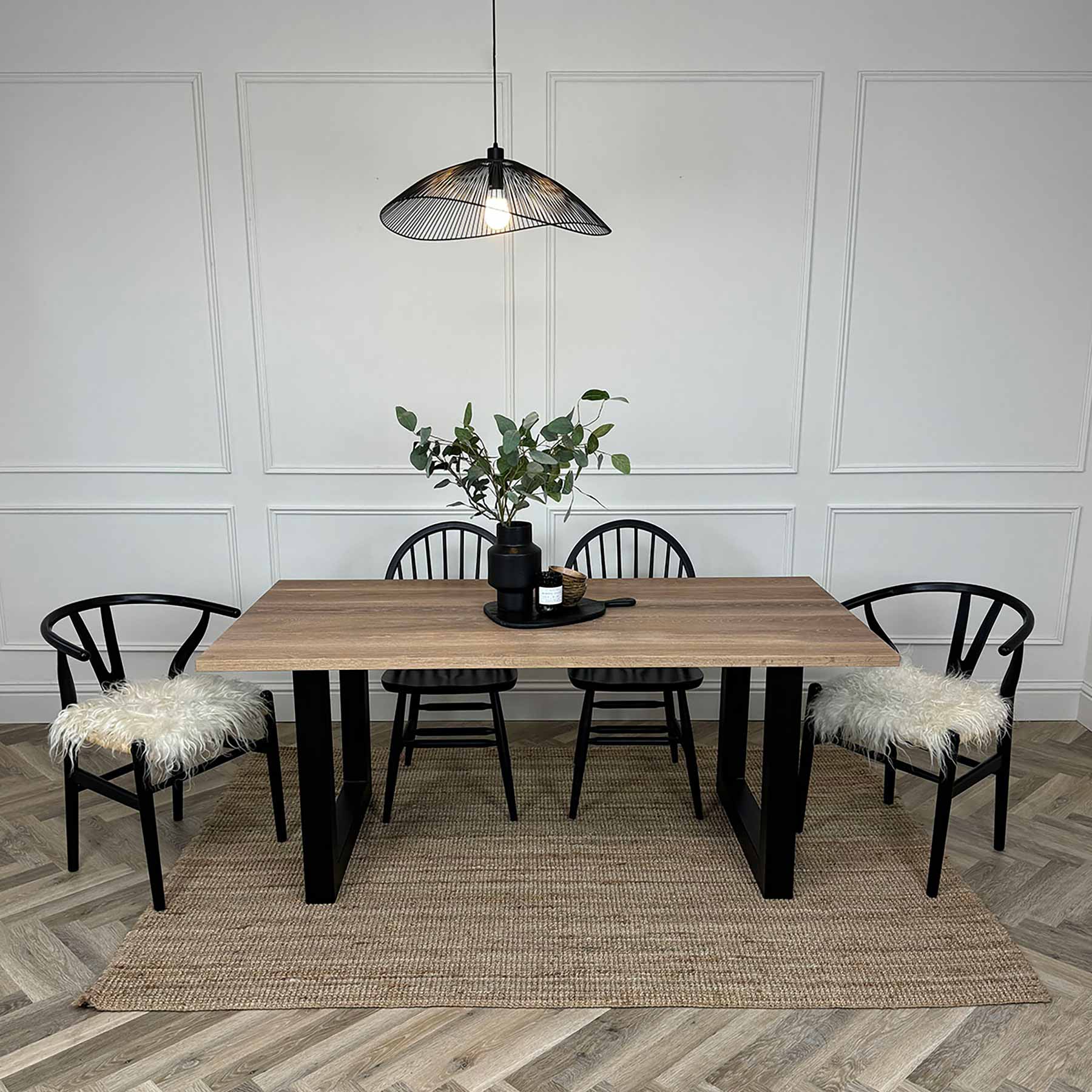 Kenworth Oak dining table with steel legs