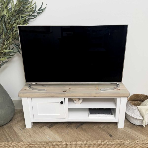 Whirlow 1 door media unit - All white, Driftwood grey 25%