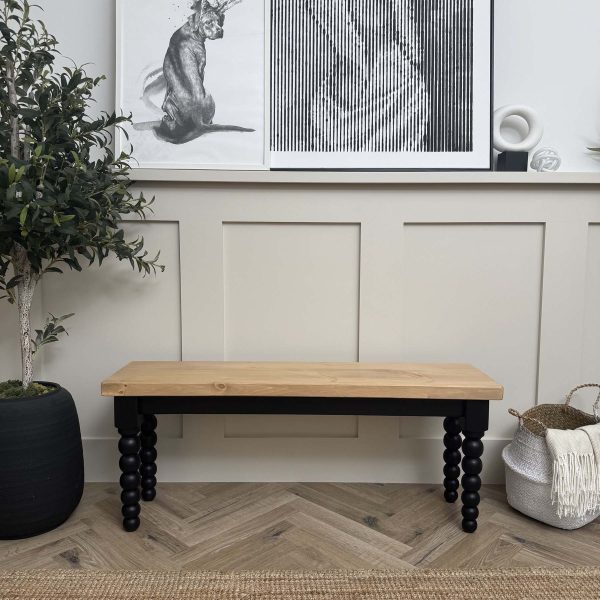 Bobbin bench - Pine - Pitch Black, Natural Oak