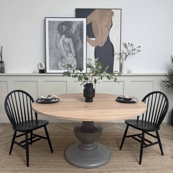 150cm Round Urn Base Table - Moles Breath, White