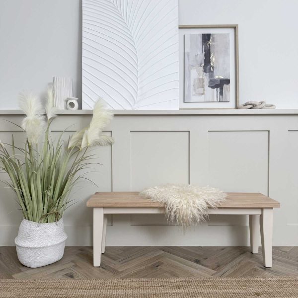 Oak Top Slim Tapered Leg Bench - Joas White, Cotton White (2)