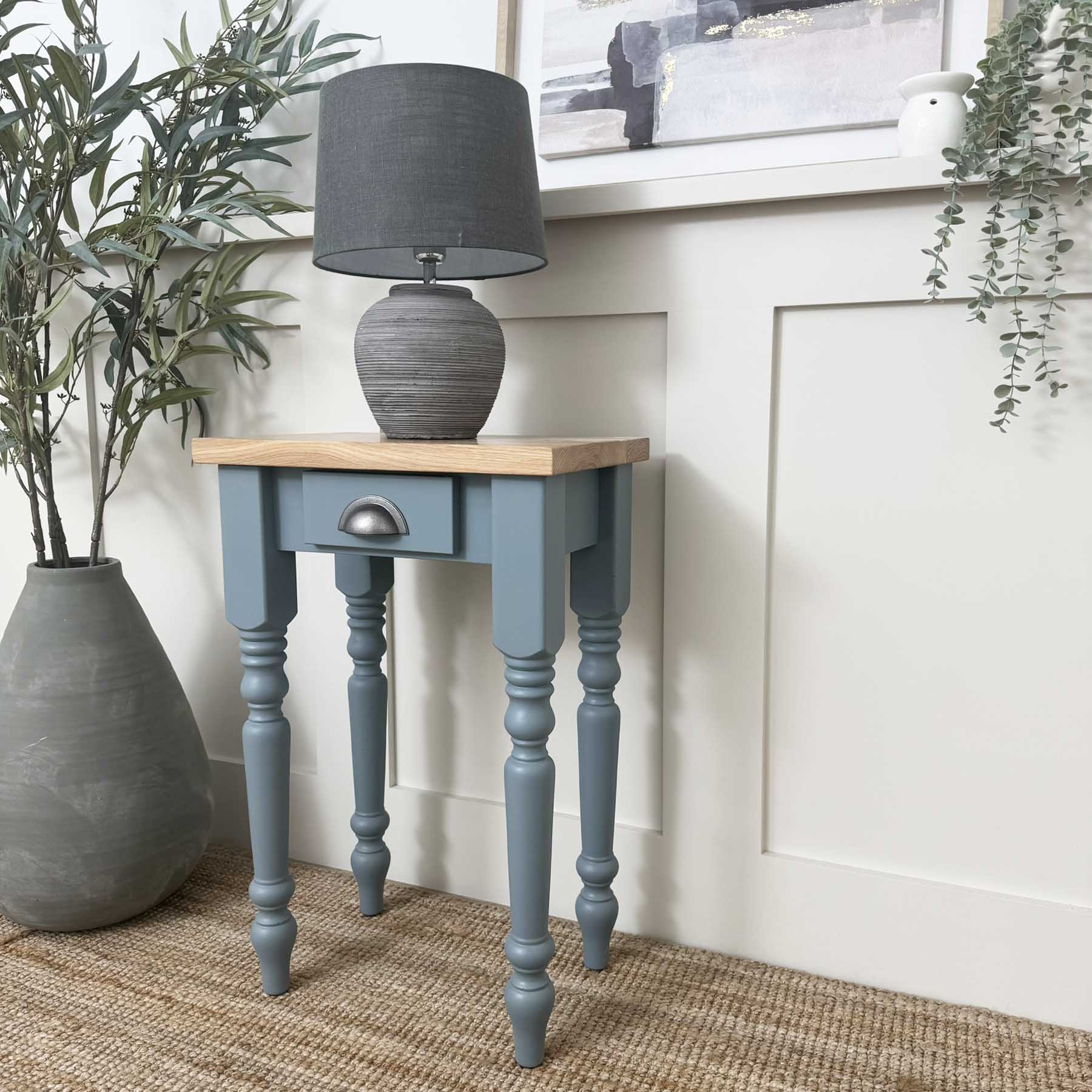 Oak Top Windsor Lamp Table - De Nimes, Smoke 5%