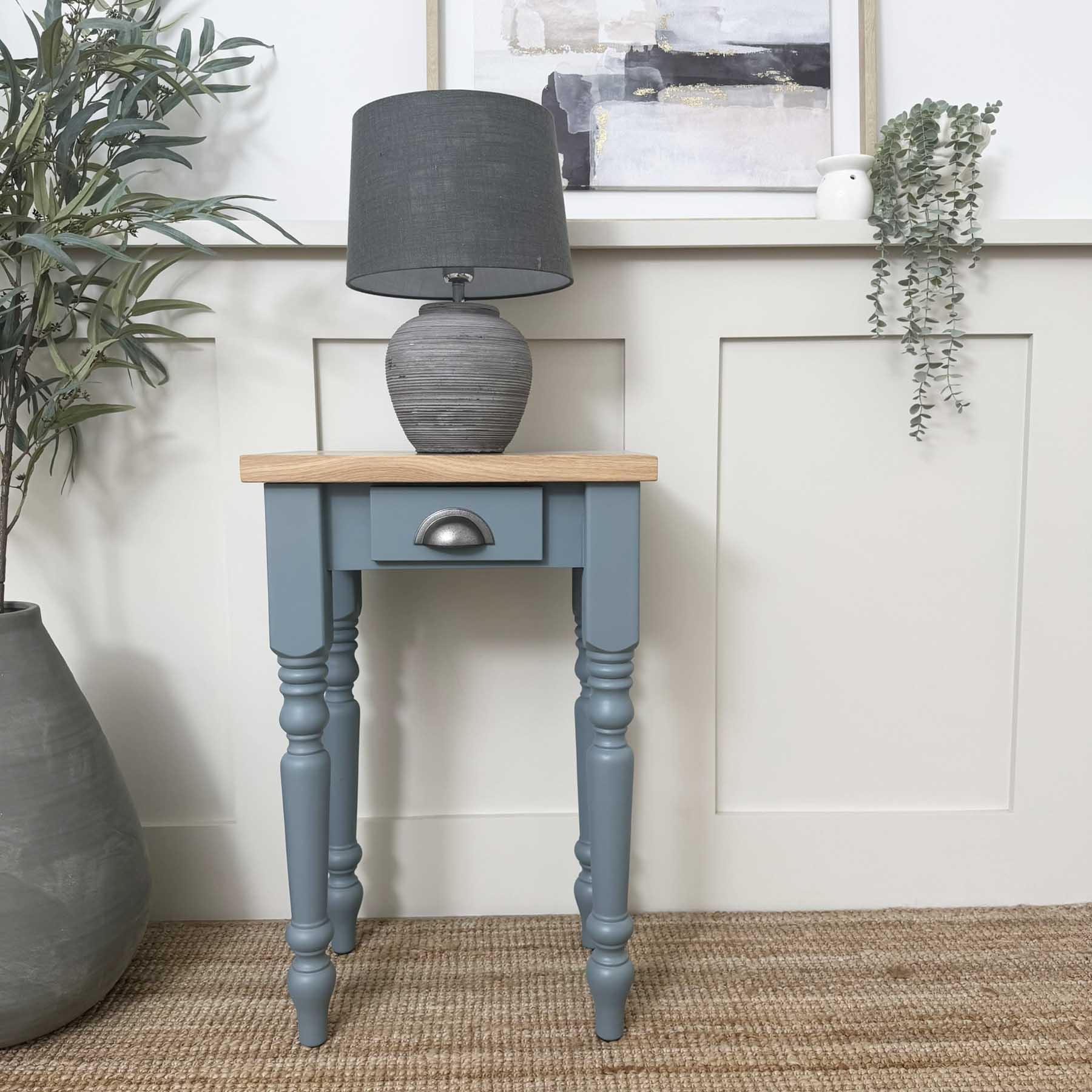 Oak Top Windsor Lamp Table - De Nimes, Smoke 5%