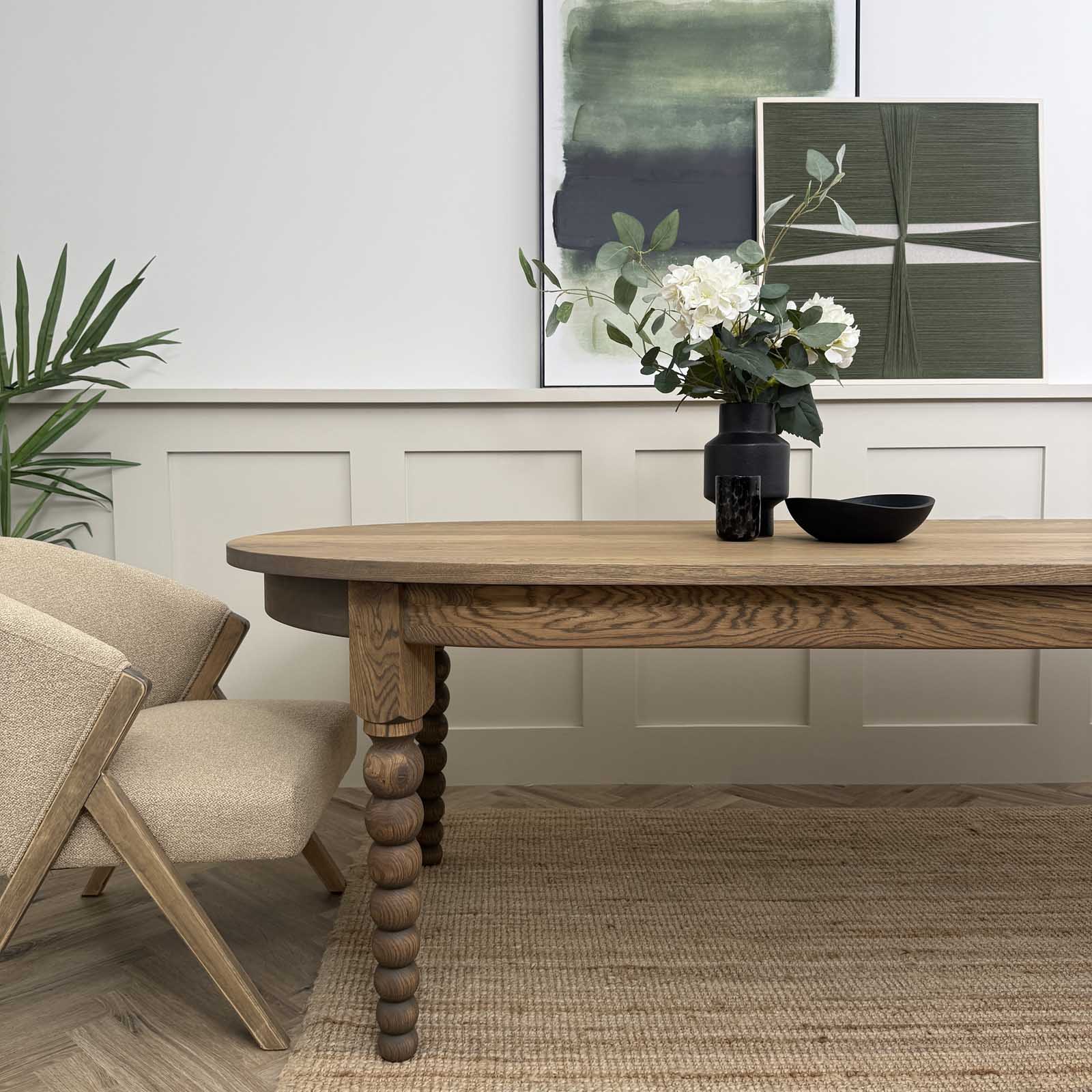 Solid Oak Oval Bobbin Leg Dining Table