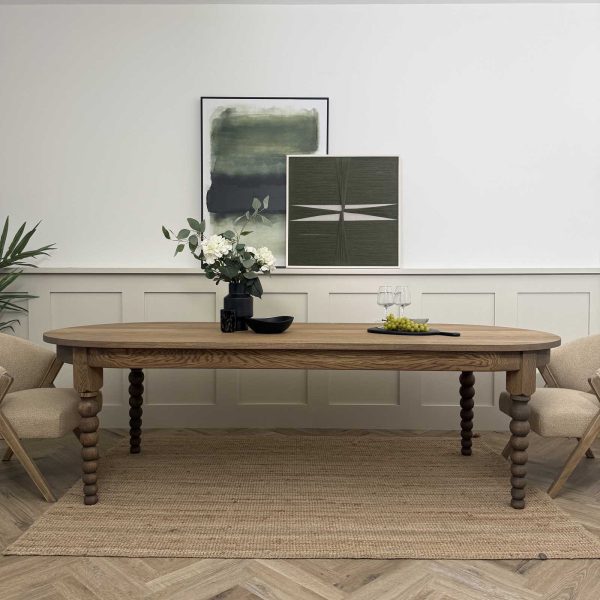 Solid Oak Oval Bobbin Leg Dining Table