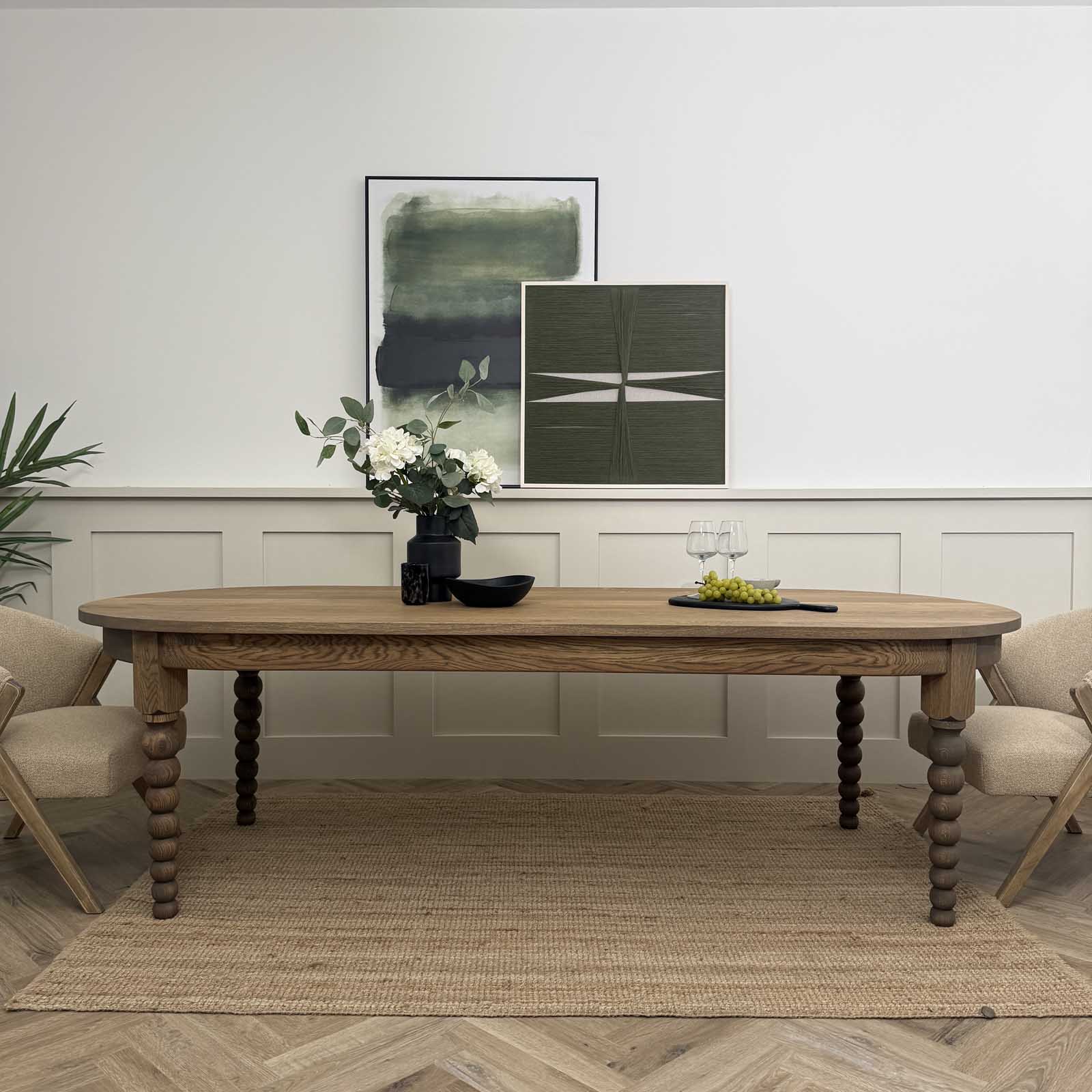 Solid Oak Oval Bobbin Leg Dining Table