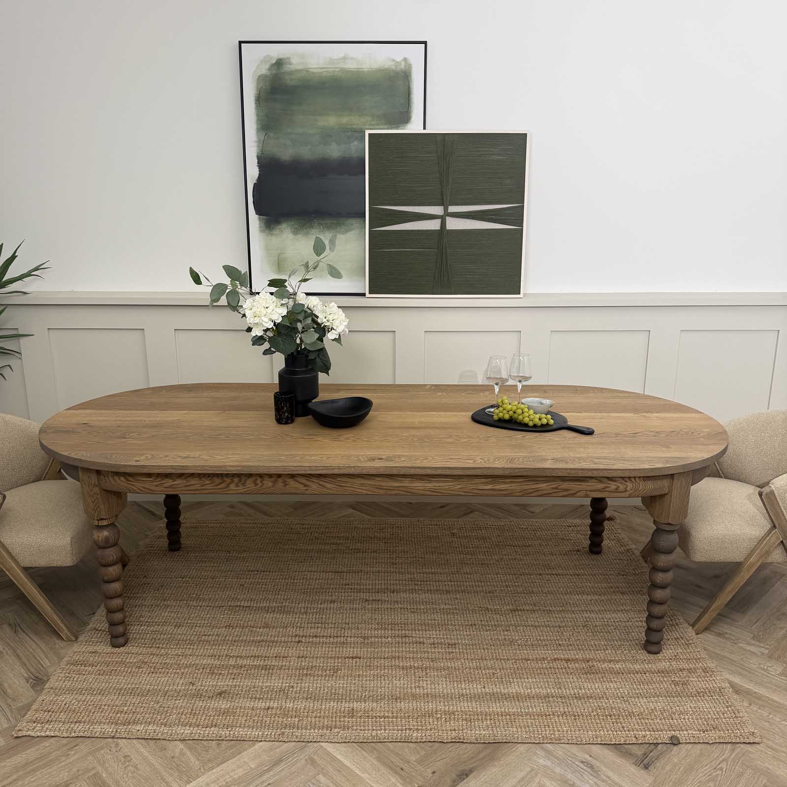 Solid Oak Oval Bobbin Leg Dining Table