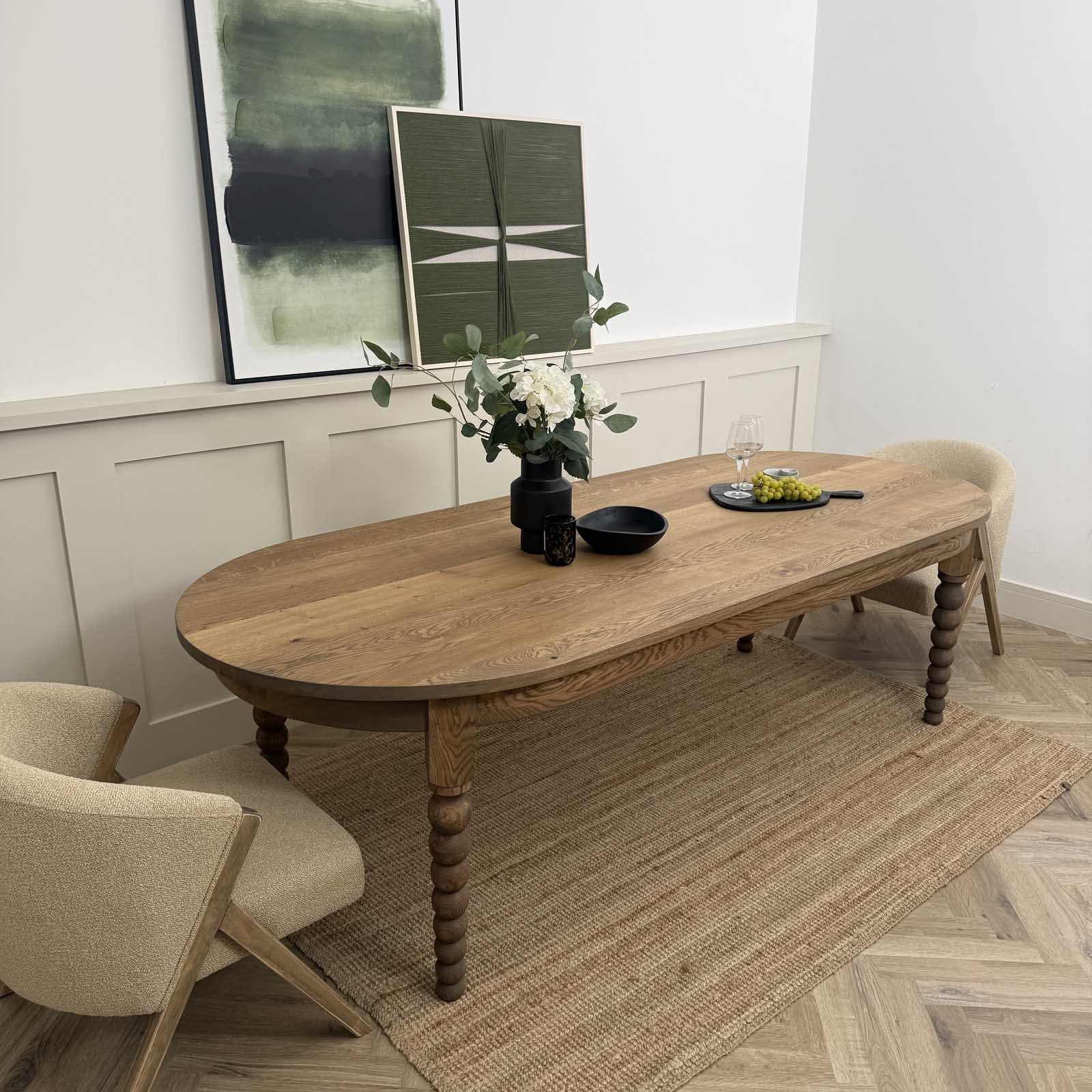Solid Oak Oval Bobbin Leg Dining Table