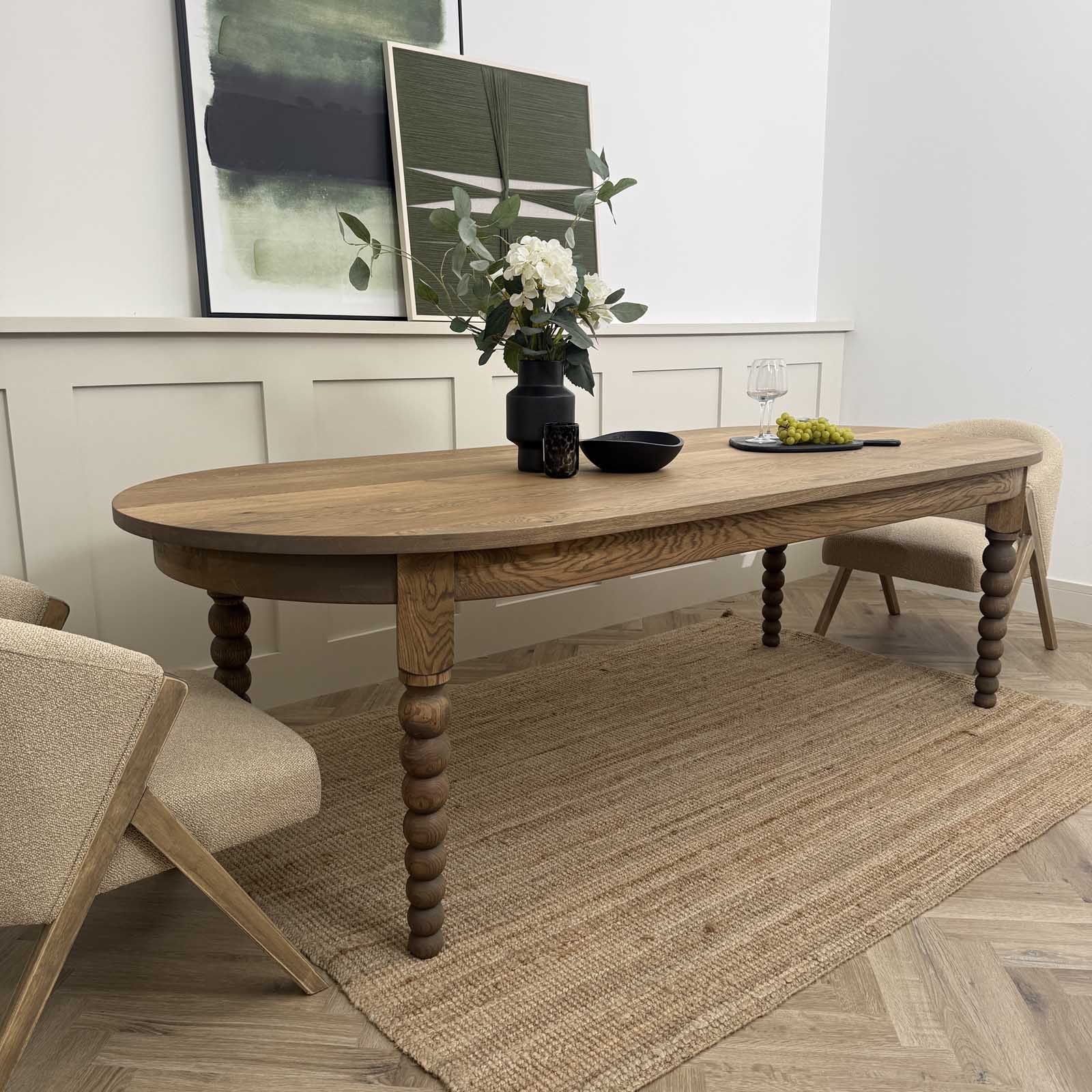 Solid Oak Oval Bobbin Leg Dining Table