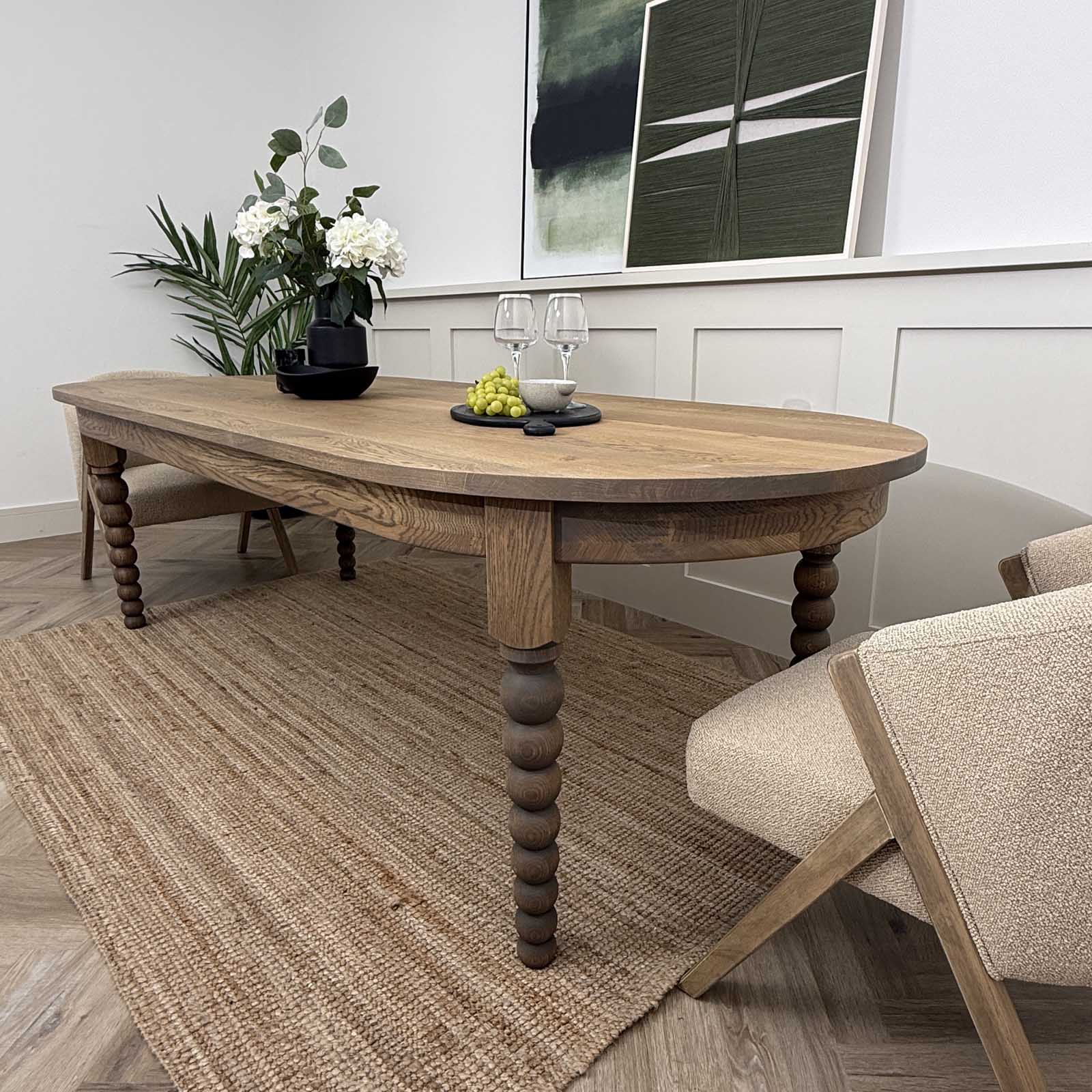 Solid Oak Oval Bobbin Leg Dining Table