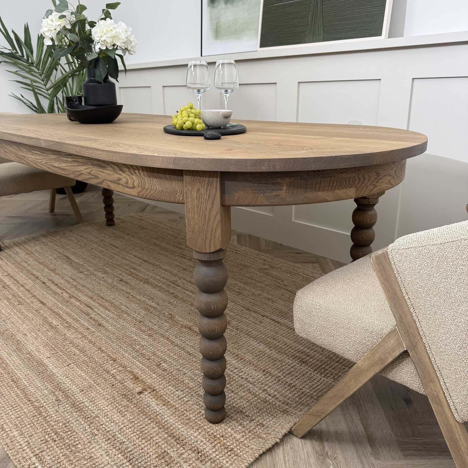 Solid Oak Oval Bobbin Leg Dining Table