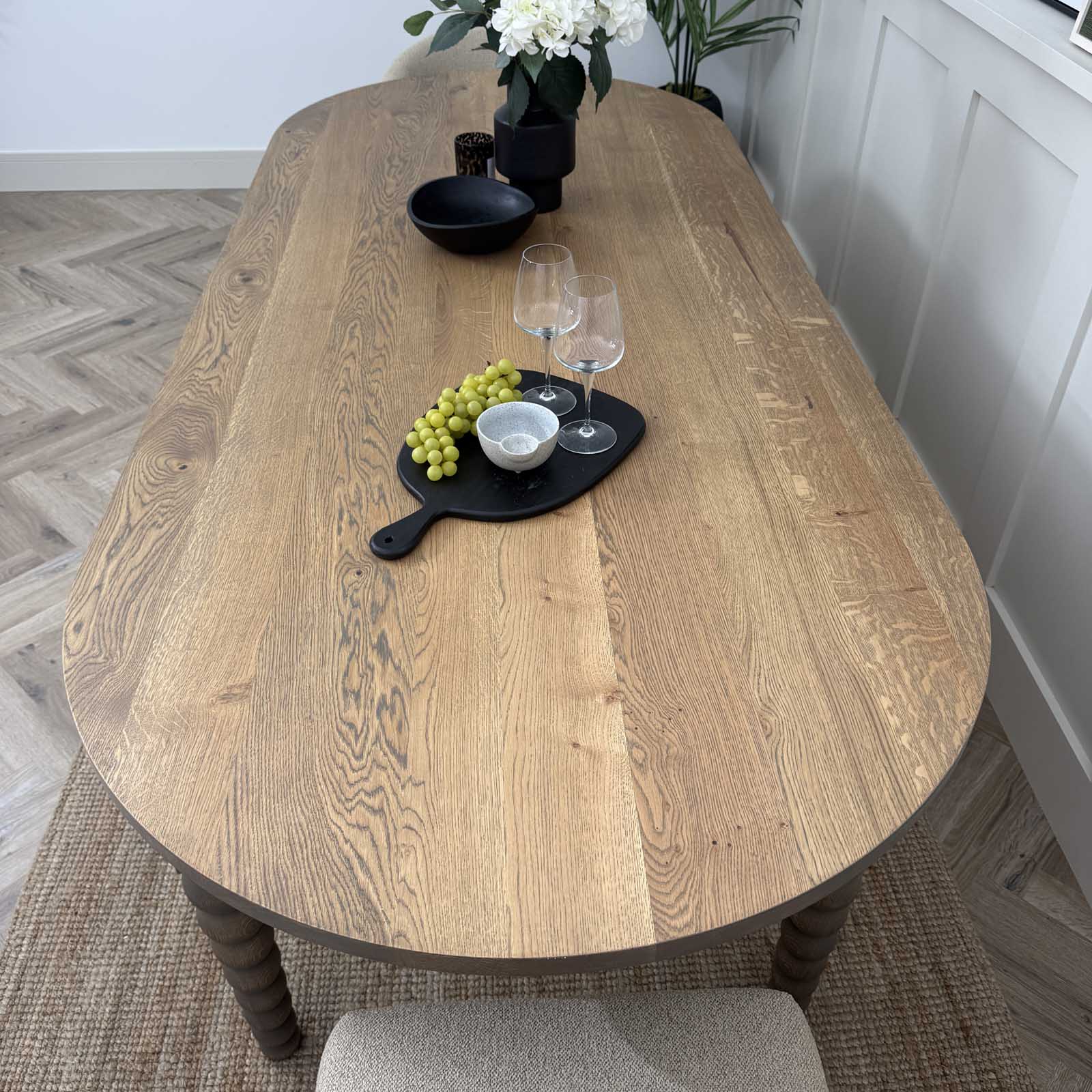 Solid Oak Oval Bobbin Leg Dining Table