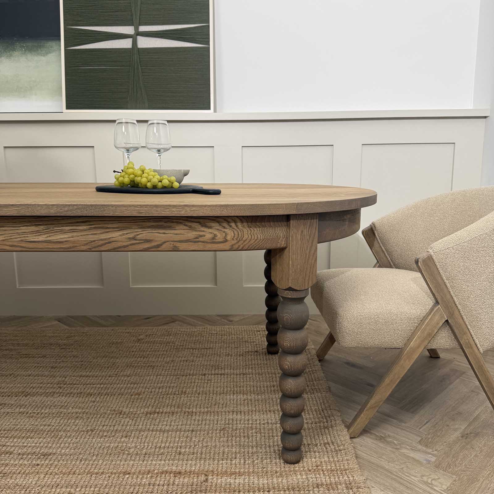 Solid Oak Oval Bobbin Leg Dining Table