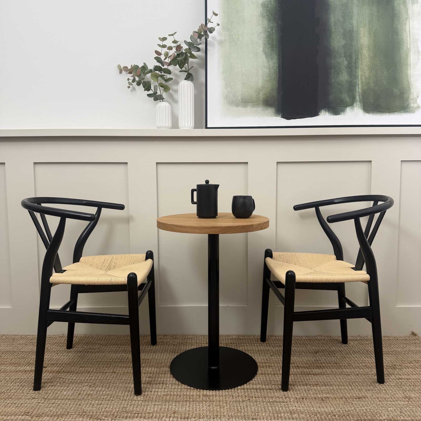 Solid Oak Round side table with metal base