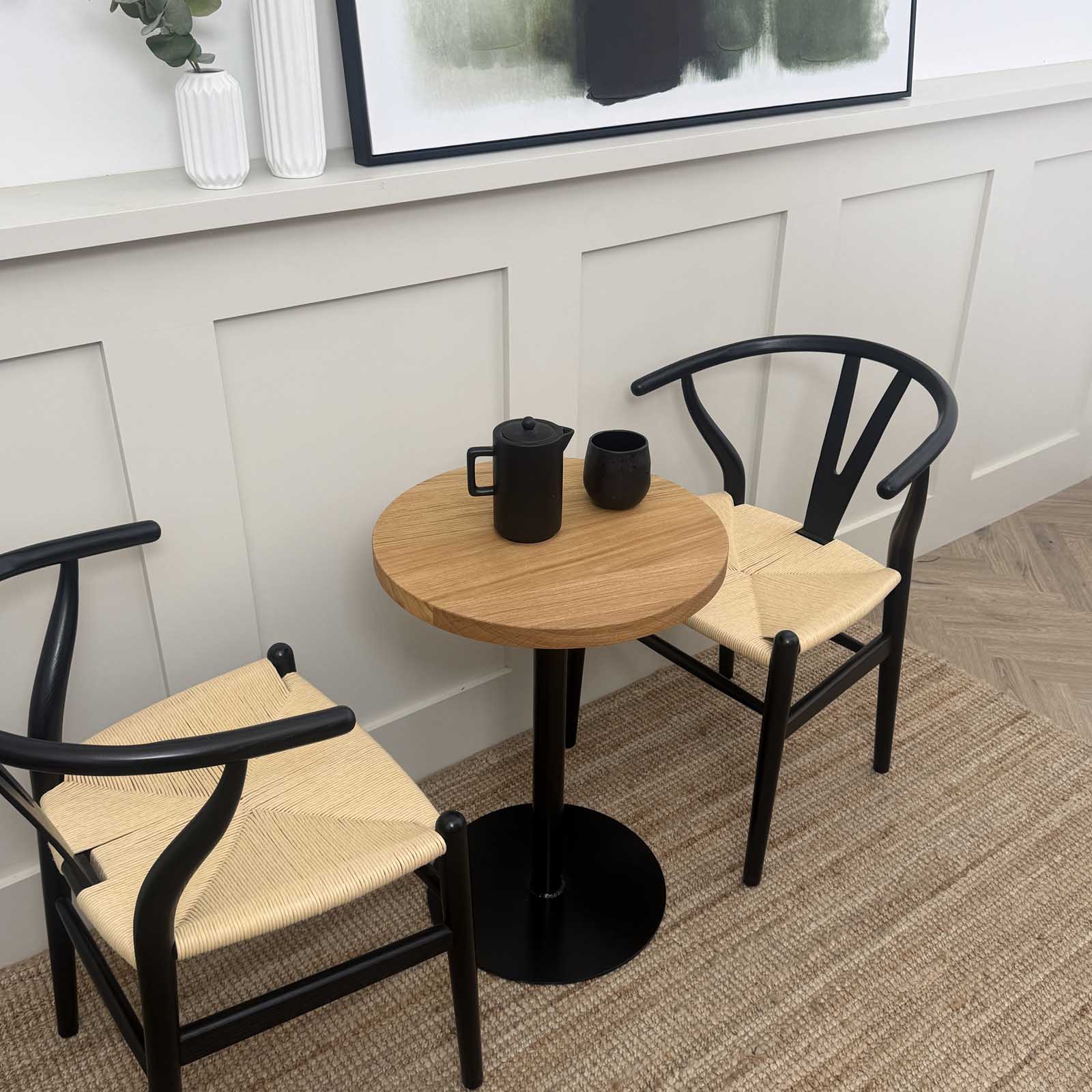 Solid Oak Round side table with metal base