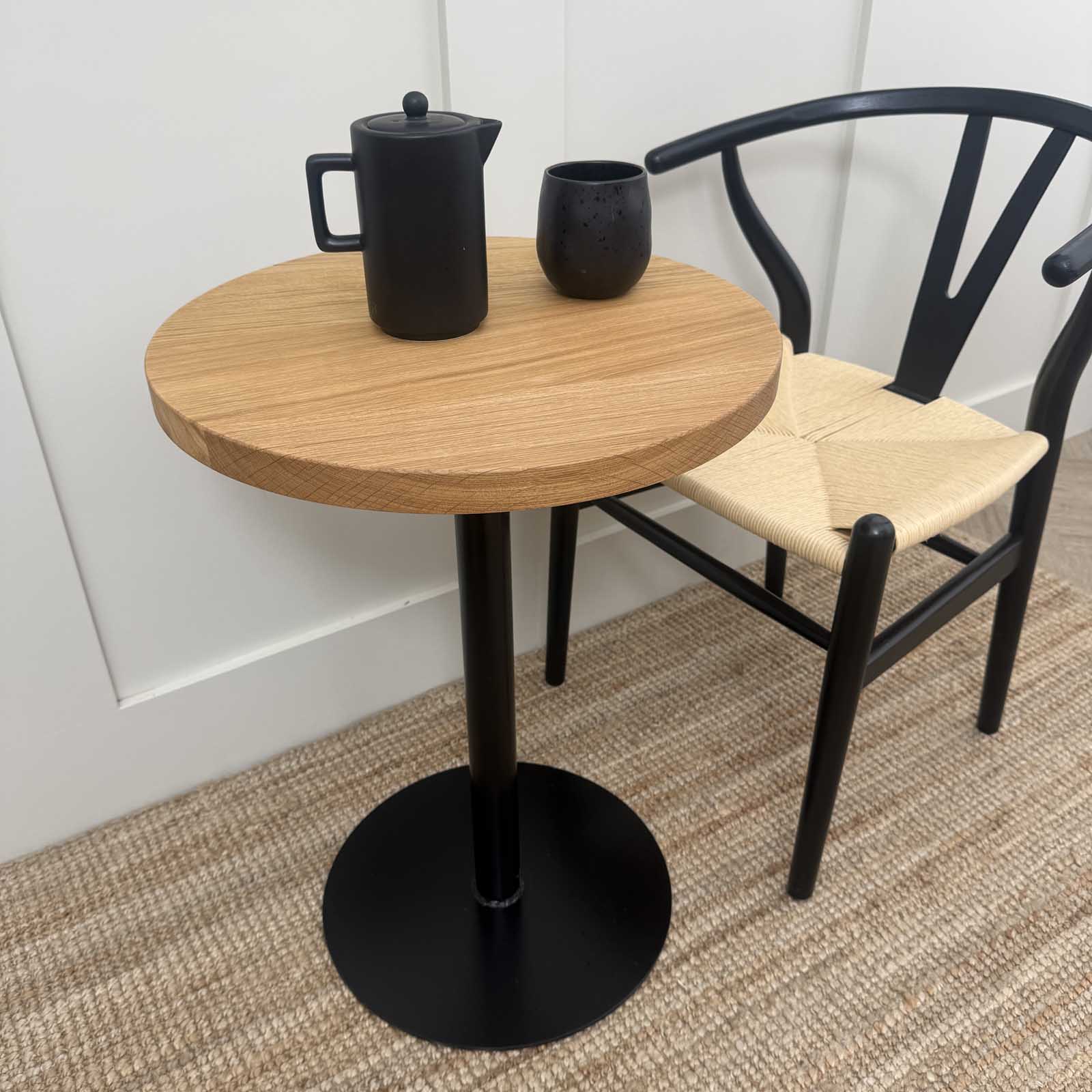 Solid Oak Round side table with metal base