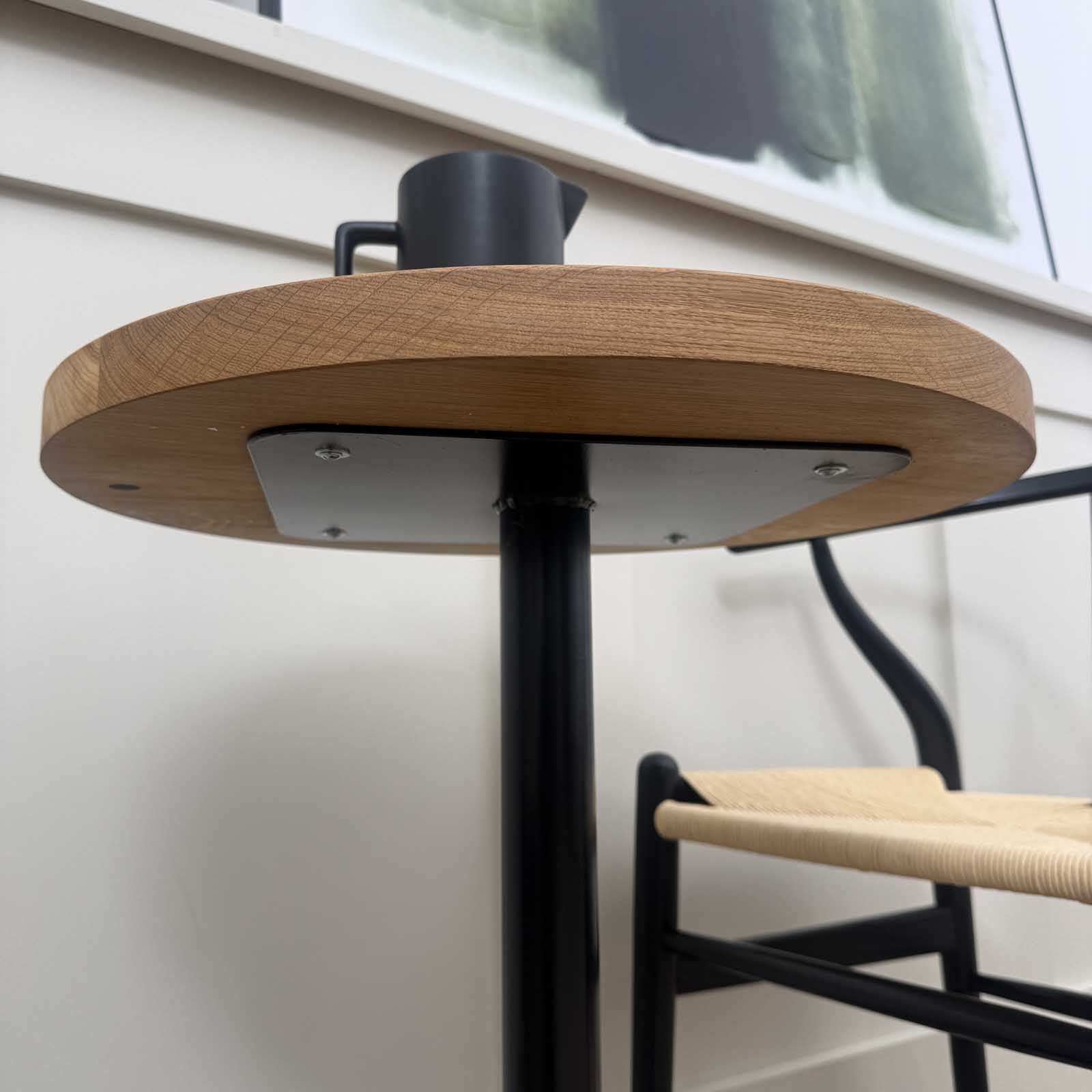 Solid Oak Round side table with metal base