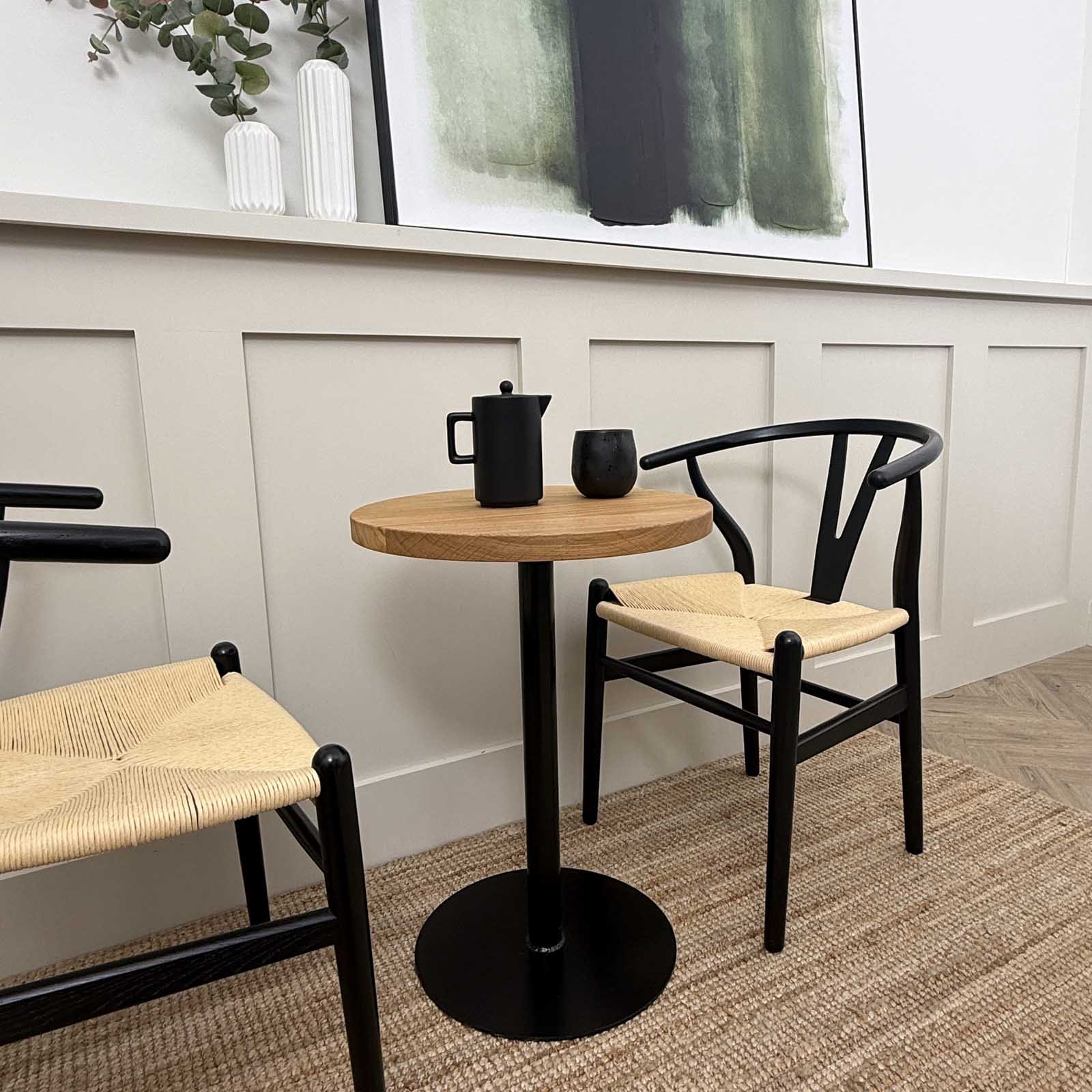 Solid Oak Round side table with metal base
