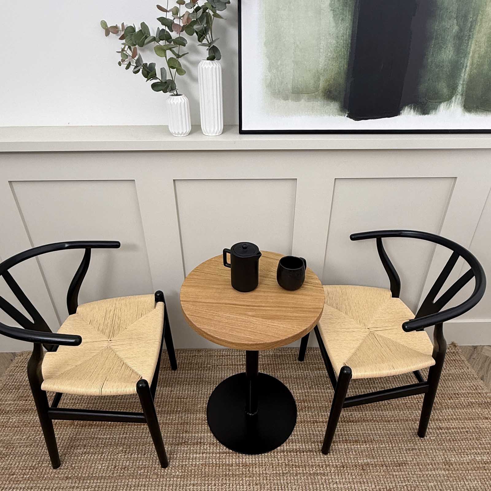 Solid Oak Round side table with metal base