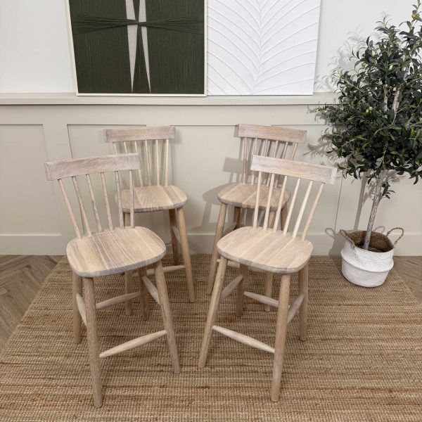 Set of 4 Solid Oak Scandi Stools finished in White
